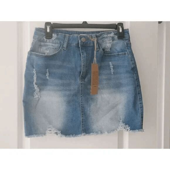 Blue Turtle Women's Medium Blue Booty Maker Asymmetrical Denim Mini Skirt M - Picture 2 of 8